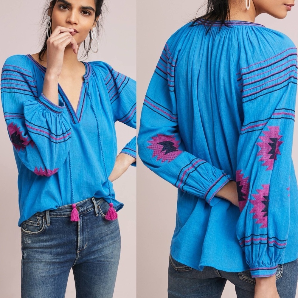 MAEVE Anthropologie Runaway Embroidered Peasant Top Womens size S Boho